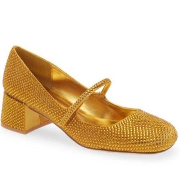 Jeffrey Campbell Gold Velvet Regal Mary Jane Pump Size 5 - Picture 1 of 9